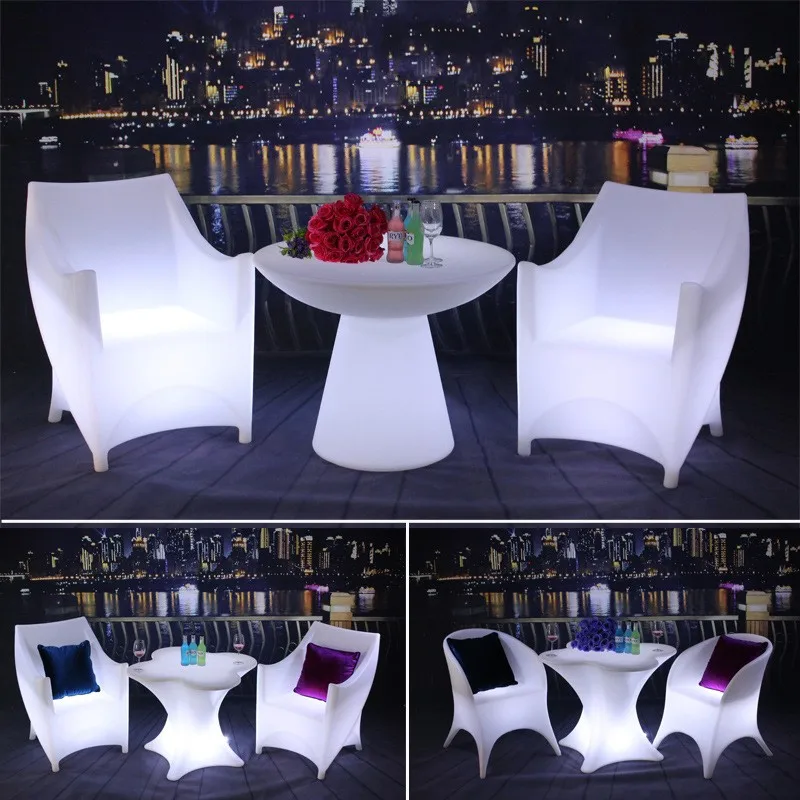 Uso exterior, barra iluminada LED, mesa de cóctel, barra recargable, mesa de plástico, mesa de centro iluminada, suministro para Fiesta Disco KTV