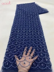 Tela de encaje con cuentas bordadas francesas para vestido de novia, tela nigeriana africana con lentejuelas, elegante, a la moda