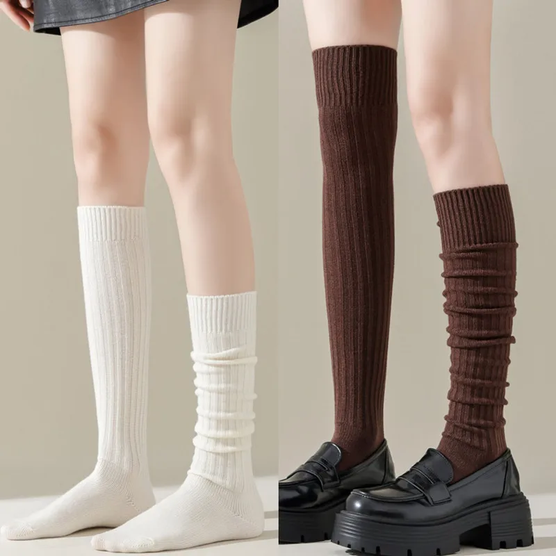 Women's Persian velvet thick-strip knee-length vertical-strip high socks for autumn and winter, double-needle knitted, long