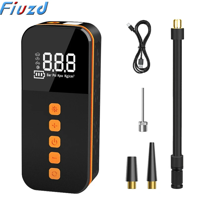 Car-mounted inflatable pump with digital display, lighting, electrically-powered multi-functional portable air pump for automobi