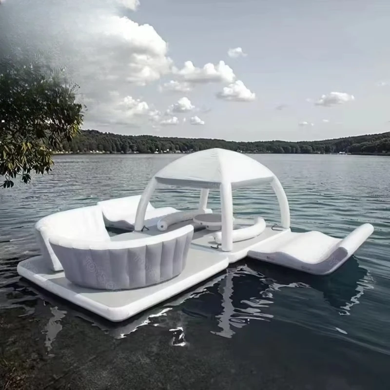 Inflatable Water Leisure Platform with Tent Floating Island Inflatable Jet Ski Dock Inflatable Floating Dock