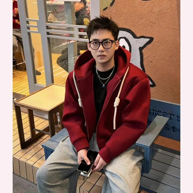 

Handwoven Rope Pure Color Hoodie Jaet Couple Loose Fit Spring Autumn New Sle Casual Polyester Fabric Hooded Open Cardigan