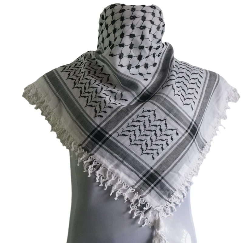 Dustproof Adult Shemagh Scarf Multi Purpose Lattice Pattern Keffiyeh Headscarf Adjustable Religious Scarf Outdoor Scarf