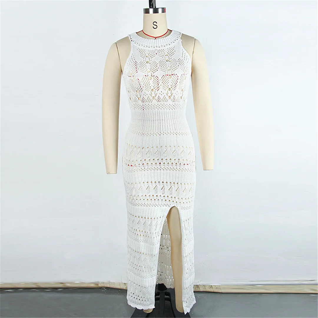 S - XL, ärmelloses, gehäkeltes, gestricktes Tunika-Strandkleid, Strandüberwurf, Strandkleid, Strandmode, Damen, V6809 – Detail 8