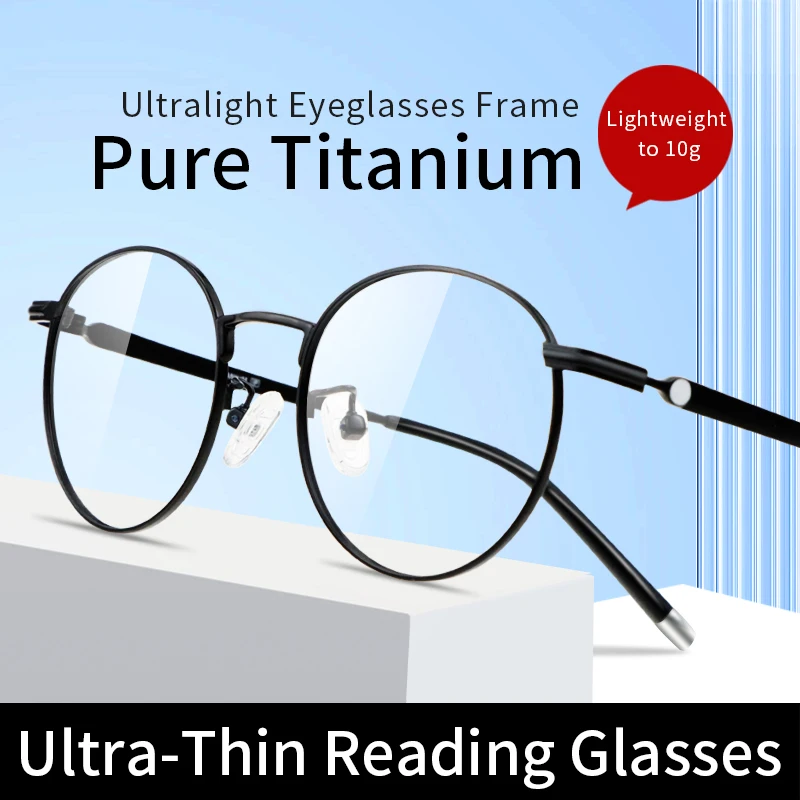 Pure Titanium  Lightweight Reading Glasses, Ultra-thin Transparent Optical Resin Lens,Anti Blue Light Computer Readers Men