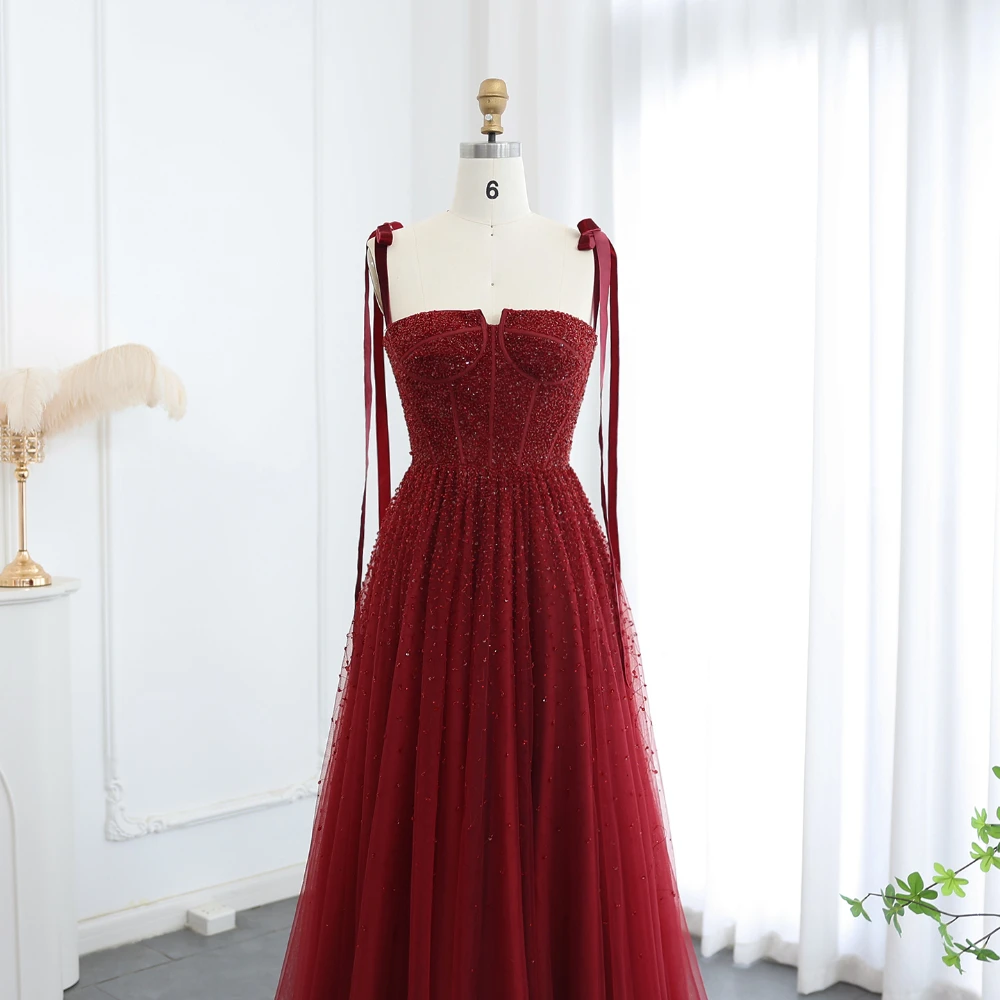 Luxury Beads Sequined Evening Dresses Fashion Square Collar Spaghetti Straps A-Line Gowns Chic Wedding Party Prom Dresses