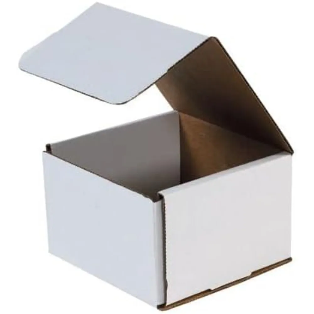 Foldable White Corrugated Cardboard Mailers - 6x6x4 Shipping Boxes for Secure Packaging, Mailing, Moving, and Organization