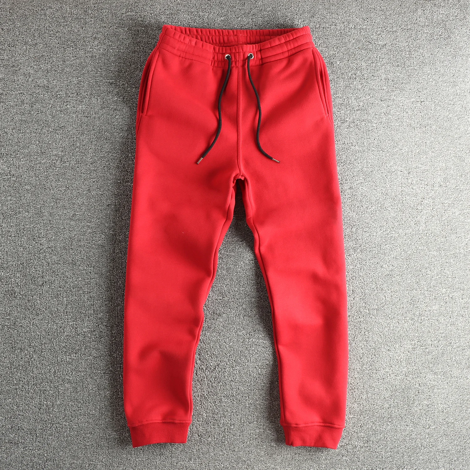 شتاء جديد الأمريكية الرترون سميكة المخملية محبوك Sweatpants الرجال مرونة الخصر الرباط الرياضة عادية مستقيم الكاحل تعادل السراويل