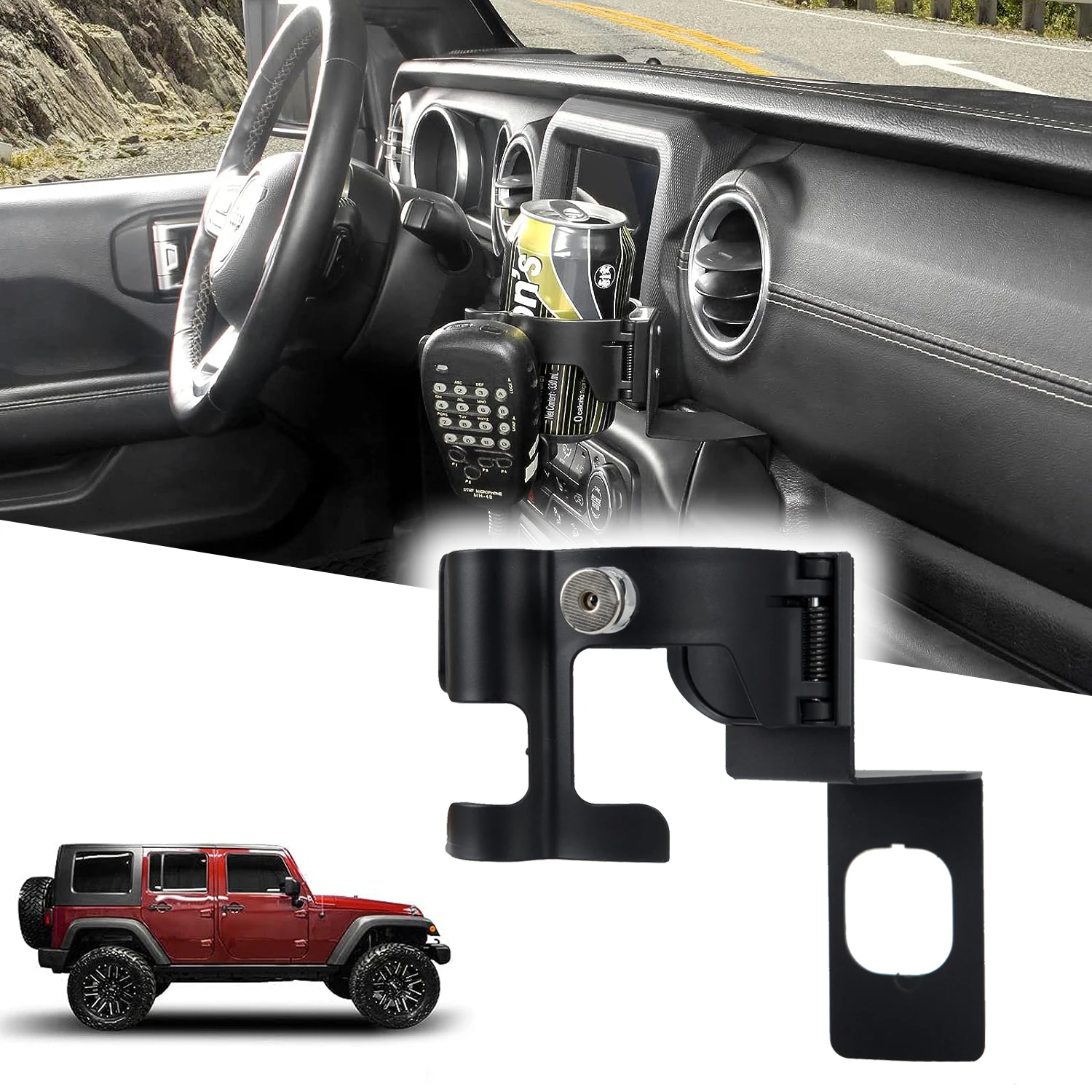 

Car Dashboard Cup Drink Phone Mount Insert With CB Mic Holder For Jeep Wrangler JL JLU Gladiator JT 2018+