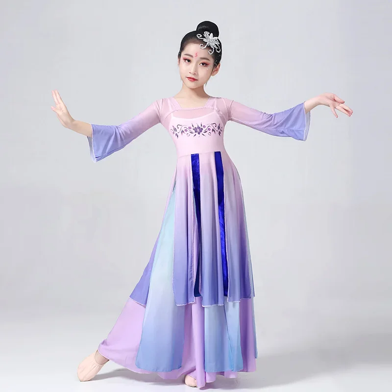 Costume Hanfu chinois pour enfants, olympiques de scène classiques pour enfants, danse parapluie, vêtements ethniques pour filles Yangko, vêtements de performance de danse pour fans