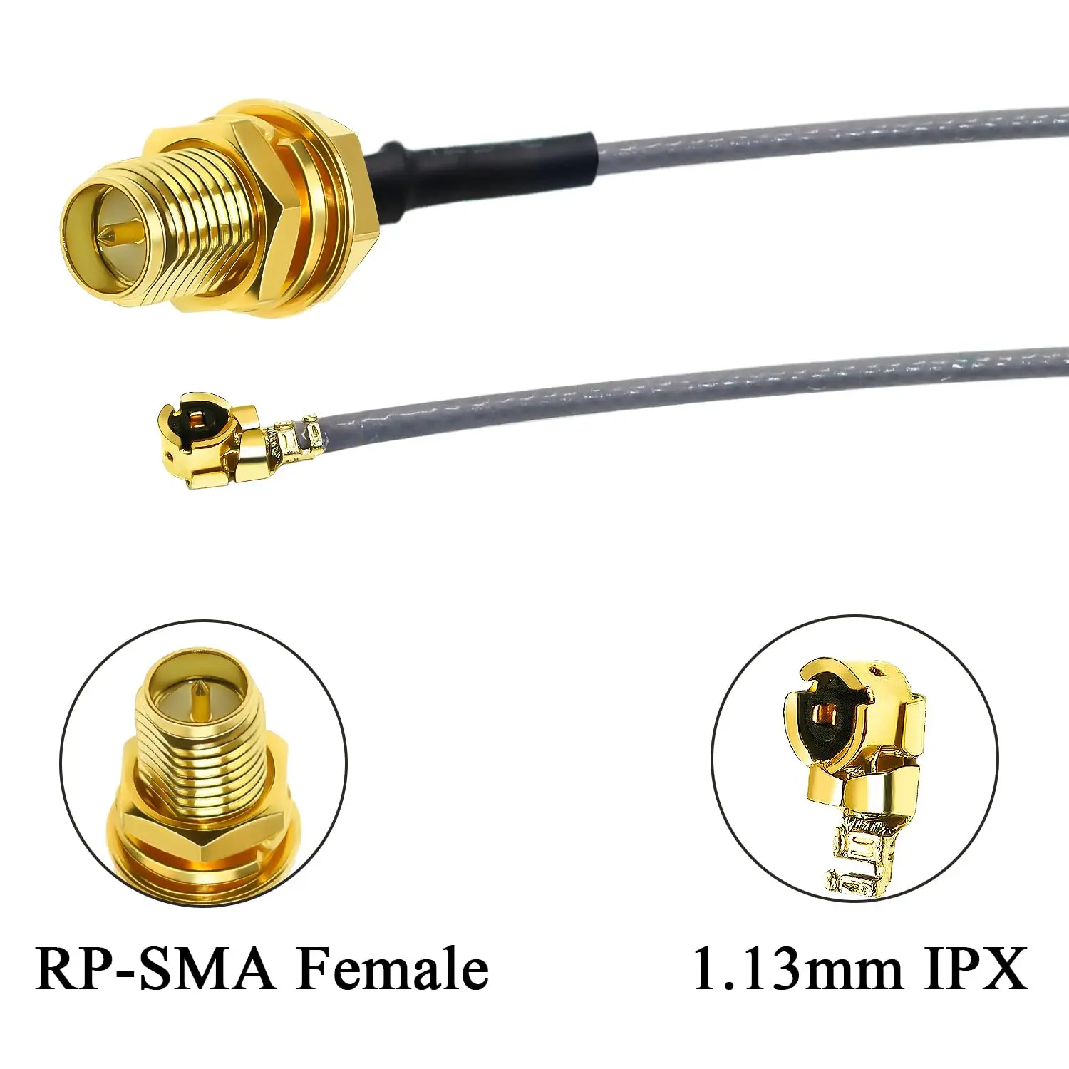 5 Stück IPX auf RPSMA-Verlängerungskabel RP-SMA-Buchse auf IPEX UFL-Buchse RF WiFi Pigtail Graues Kabel 1,13 mm Koaxial-Koaxkabel