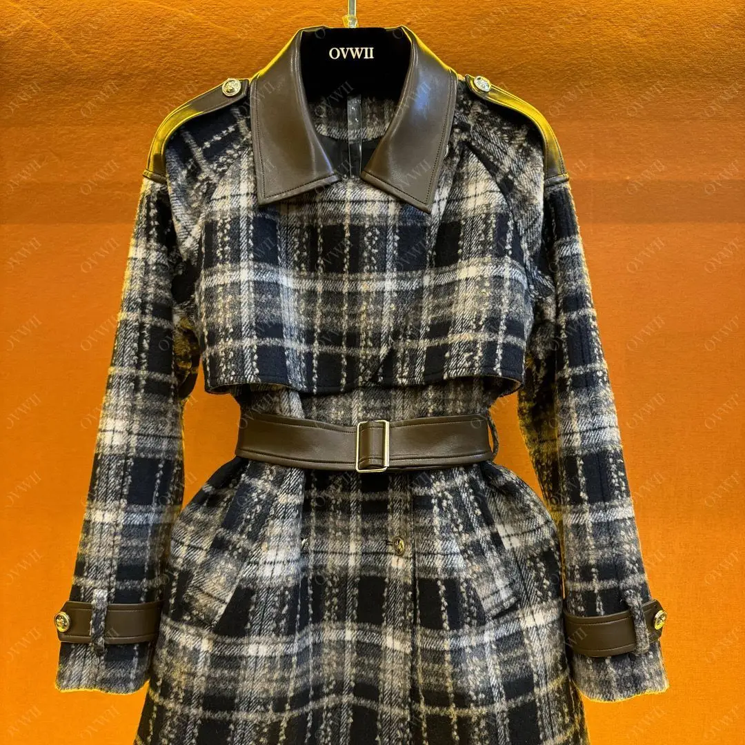 Elegant Vintage Warm Long Plaid Jacket For Women Thicken Winter 2024 New Long Sleeve Cape Woolen Coat Female Outwear Clothing