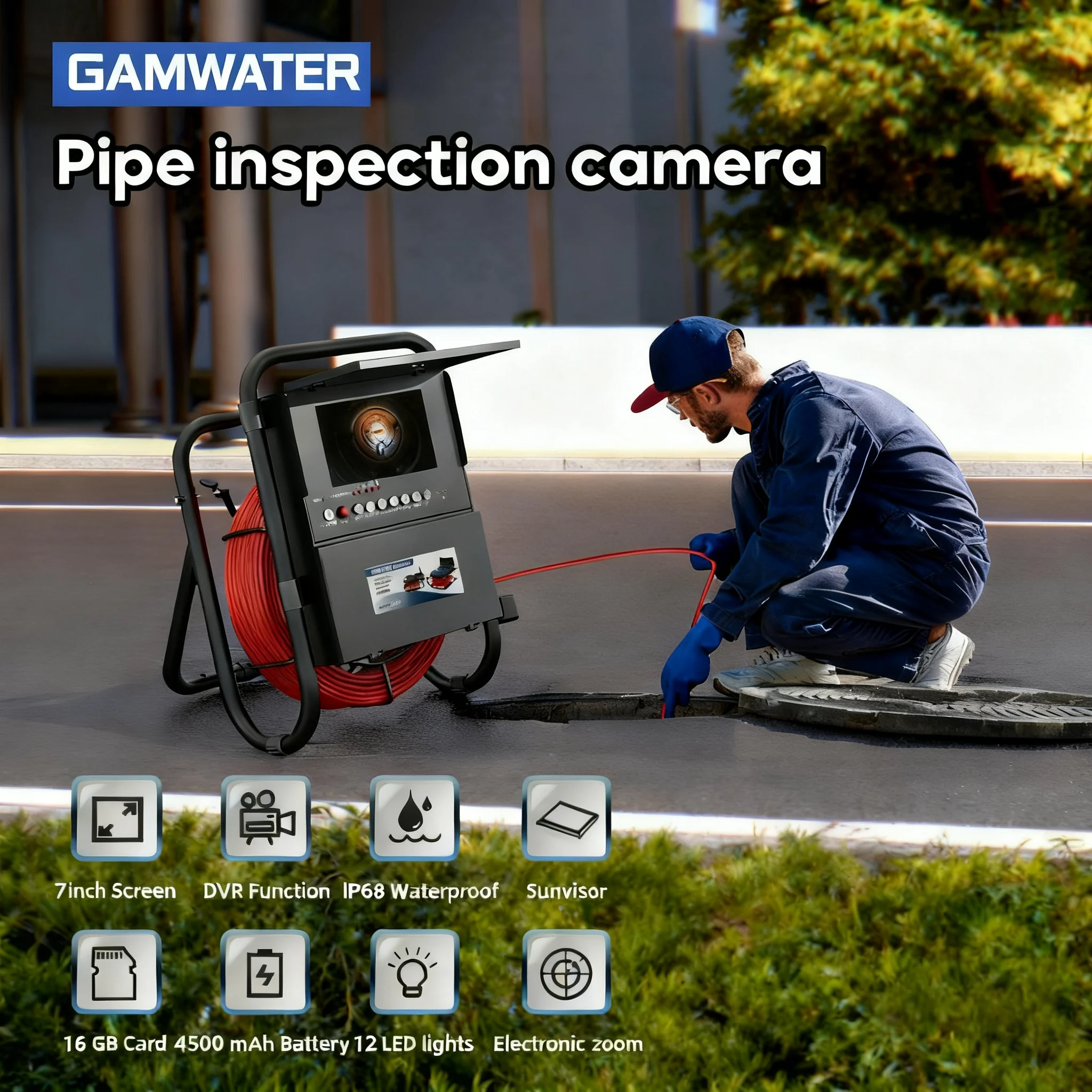 

Sewer Pipe Inspection Camera - HD DVR Recording, 16GB TF Card, IP68 Waterproof for Pipe Inspection, Optional Christmas Gifts