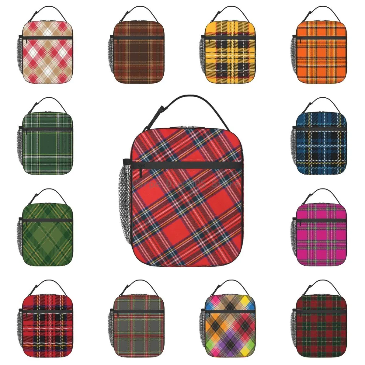 Royal Stewart Tartan Thermal Insulated Lunch Bags Women Comic Cartoon Portable Lunch Container for School Multifunction Food Box