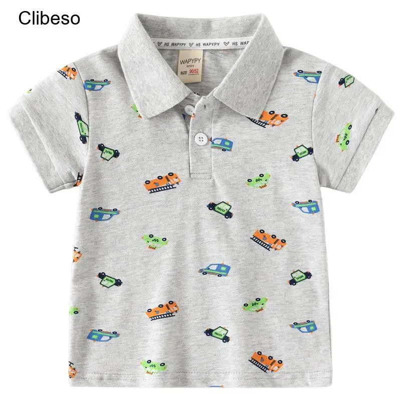 

Clibeso 2024 New Children Summer Boys Polo Shirt Loose Short Sleeve Pullover Tops Car Cartoon Boy Kid Casual T-Shirt Tees Gray