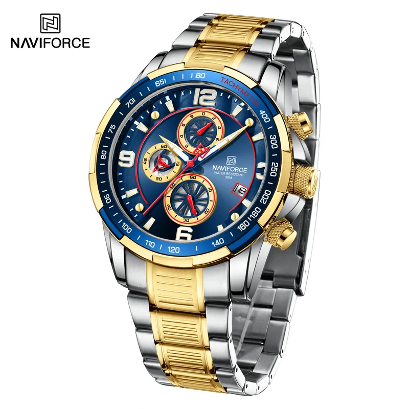 

NAVIFORCE New Men's Quartz Chronograph Watch Top Brand Luxury Dial Stainless Steel Strap 3Bar Water Resistant Sport Male Clock