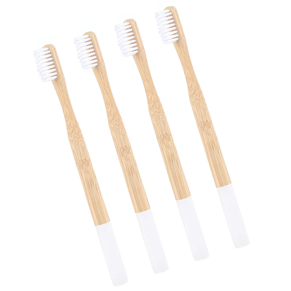 

4 Pcs Toothbrushes Environmentally Friendly Bamboo Banboo Handle Portable Traveling White