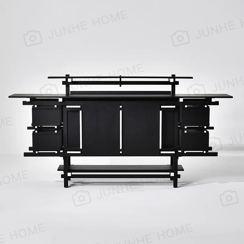 Black solid wood storage side cabinet, designer home living room wall dining cabinet, furniture customization