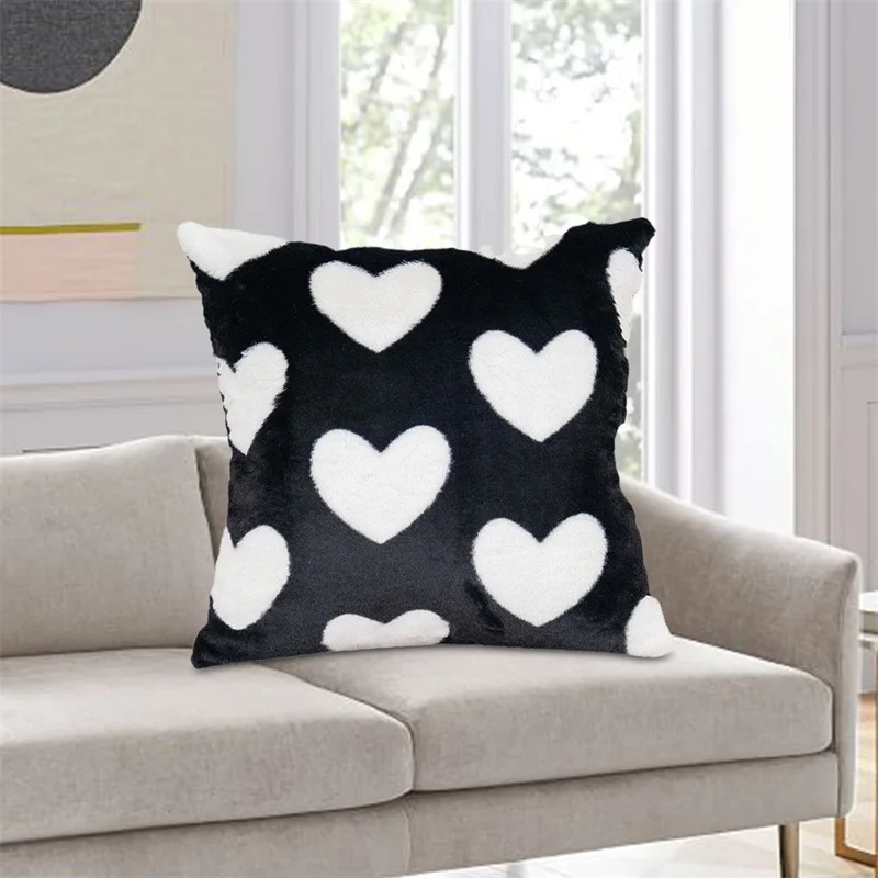 Valentine Day Throw Pillow Cover Decorative Plush Heart Print Pillowcase for Sofa Couch Bedroom