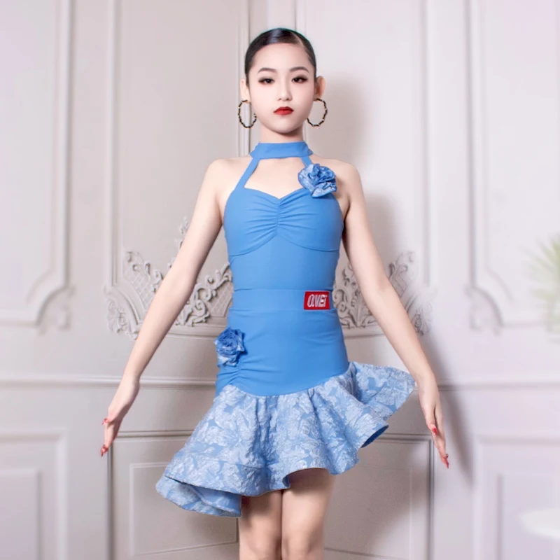 

Purple Blue Sleeveless Latin Dance Dress Girls Latin Dance Performance Dresses Kids Chacha Samba Ballroom Dance Costume DWY9873