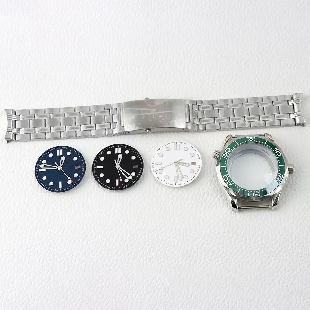 

For Seamaster 300 Case 41mm NH35 Watch Case Stainless Steel Fit NH35 NH36 Movement 31mm Dial Hands Green Luminous Watch repair