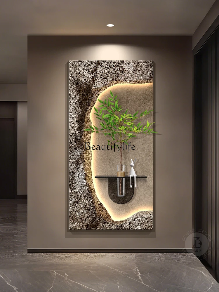 

2024 Hydroponic green decorative painting background cream senior living room hanging painting sandstone new LED lights