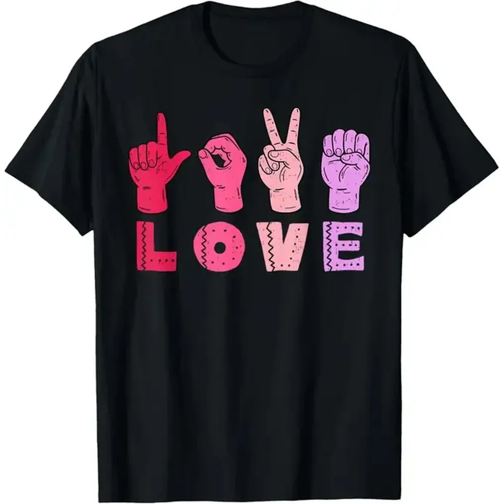 Love Hand Sign Language ASL Valentines Day Men Women T-Shirt