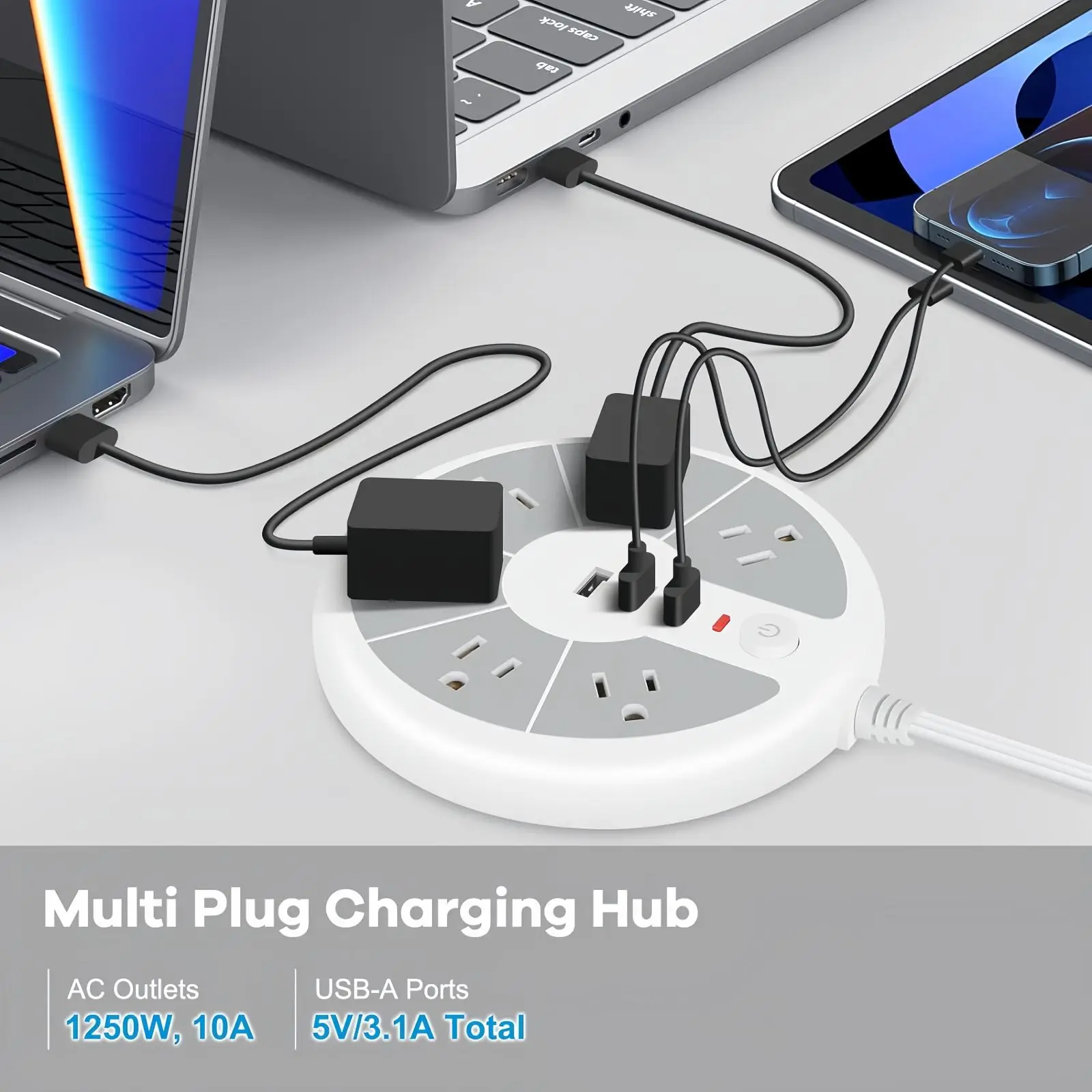 شريط طاقة القرص القياسي الأمريكي مع 3 مقابس USB للمكتب والمدرسة والعائلة والمشاهد الأخرى