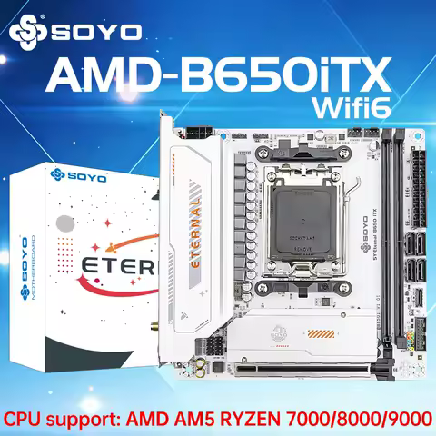 SOYO B650ITX AMD Mini Motherboard AMD Ryzen AM5 DDR5 Supports CPU 7000 8000 9000 Processors Pcie5.0x16 Pcie4.0x4 M.2 ARGB WIFI6