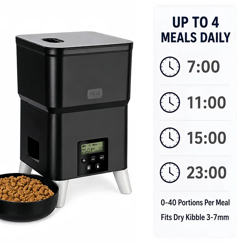 Smart Automatic Pet Feeder 2L 4 Meals Daily Scheduling Portion Control 0-40 Easy Clean Detachable Bowl For Cat And Dog Bowl