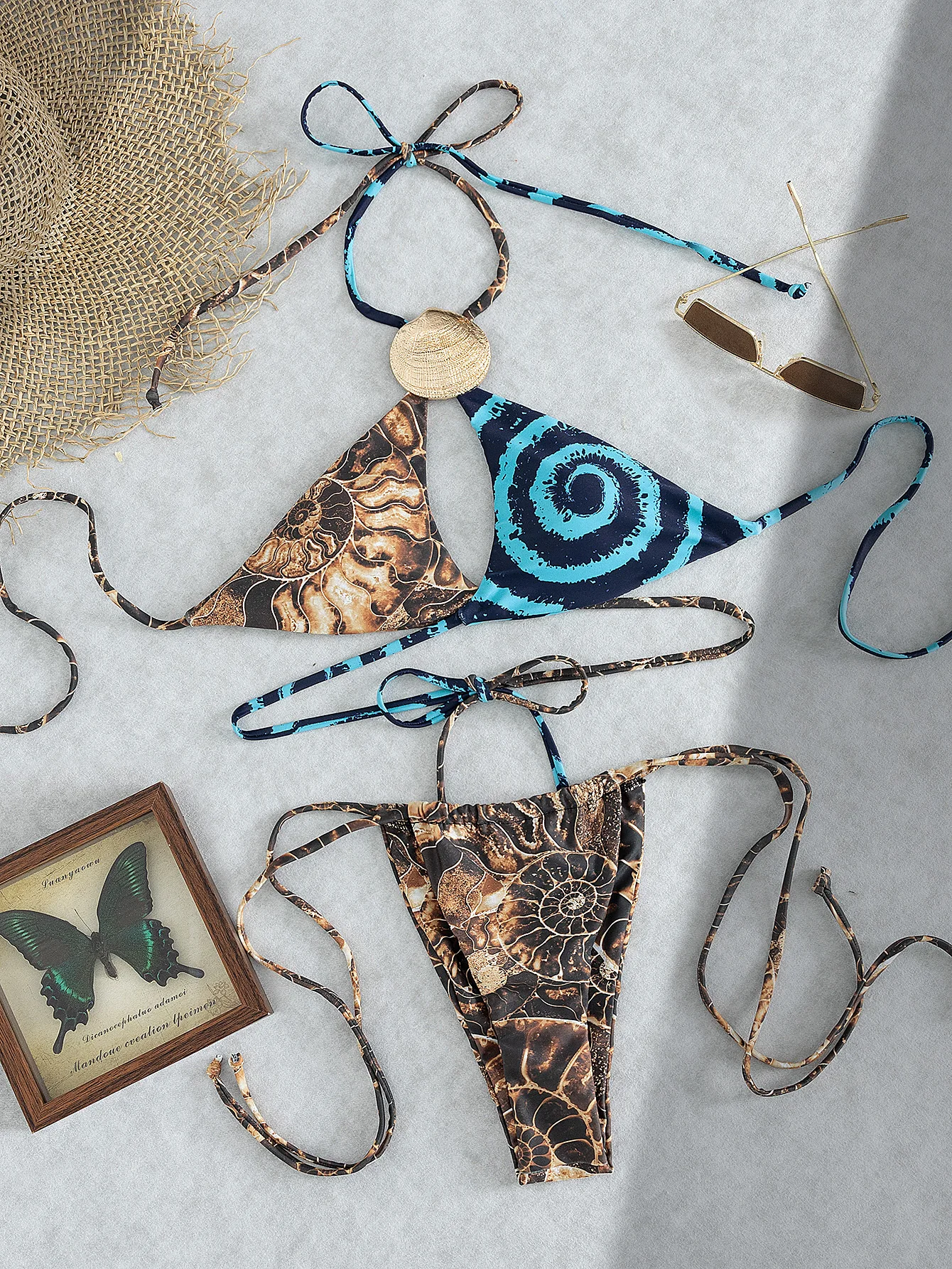 

Halter Bikini Side Straps Women Swimsuit Set Sexy Lady Biquini Cut Out Swimwear Female Beachear Low Rise Bathing Suit Getways