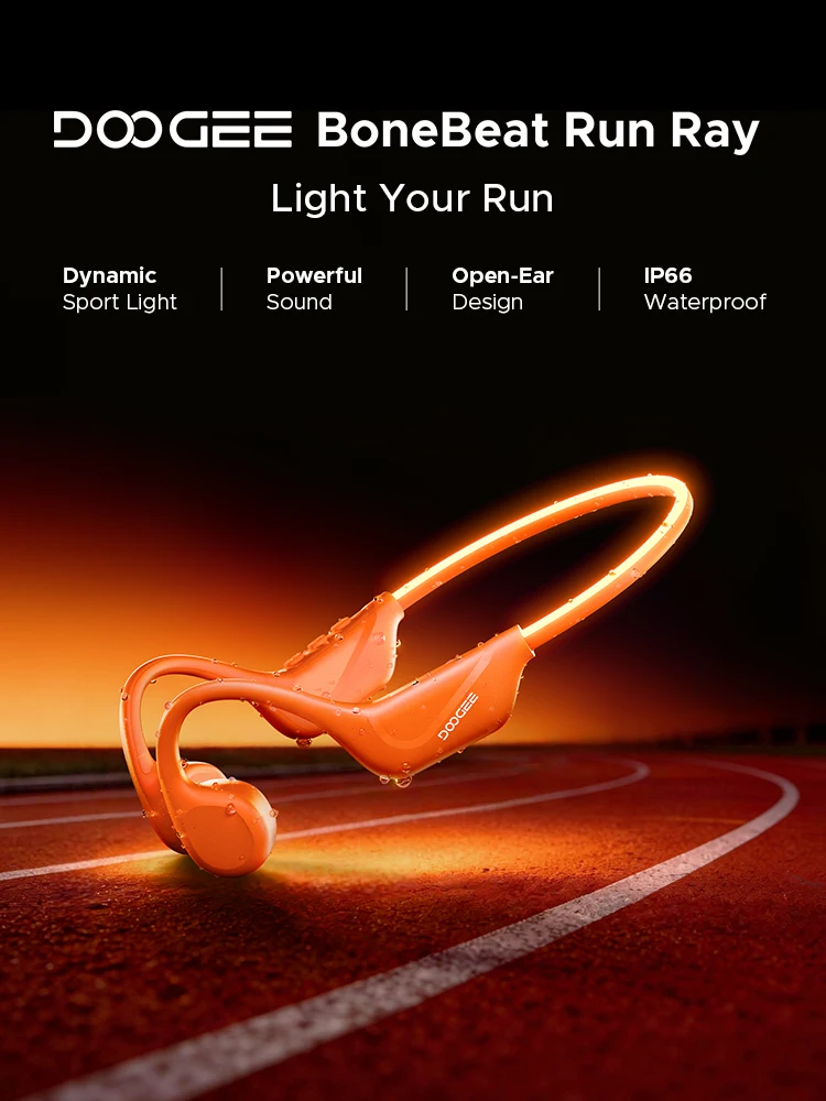 DOOGEE BoneBeat Run Ray Knochenleitungs-Kopfhörer, wasserdichtes kabelloses Bluetooth-Headset mit Warnlicht für Outdoor-Sportarten