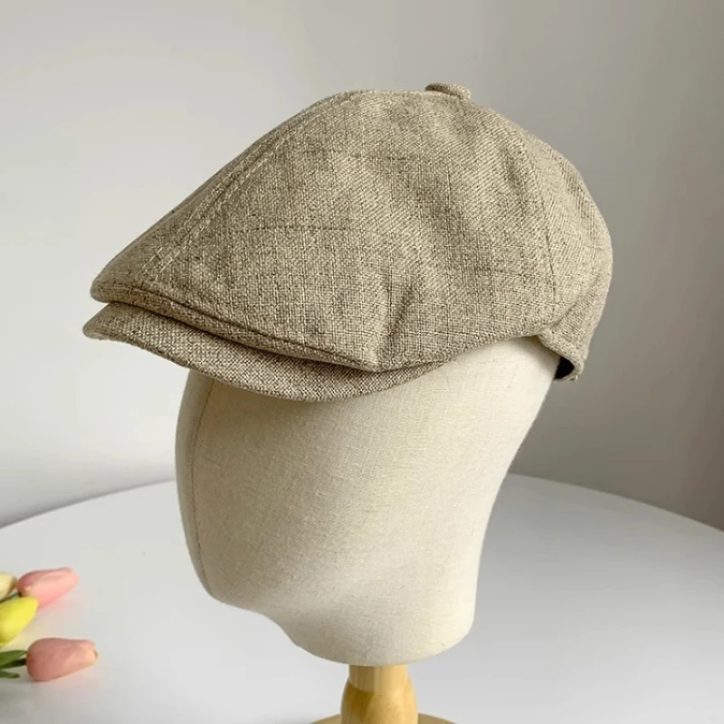 Summer Cotton Linen Newsboy Flat Cap Breathable Vintage Korean British Style Unisex Beret for Outdoor Travel Photography​