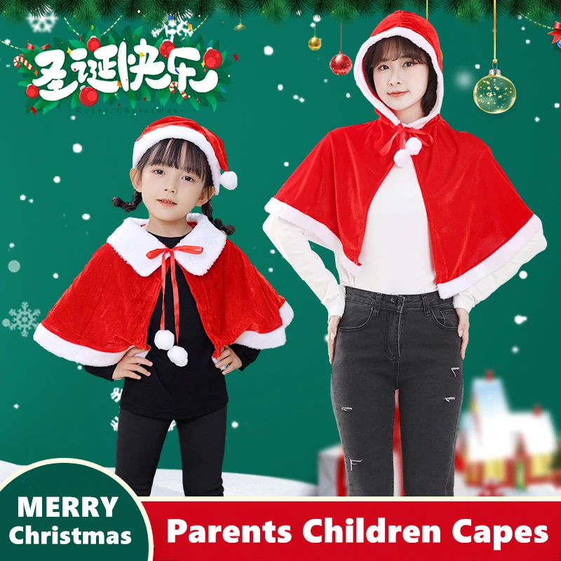 Christmas Cosplay Costume Capes Parents Children New Year Eve Party Dress Up Cloaks Little Red Riding Hood Fairy Tale Character