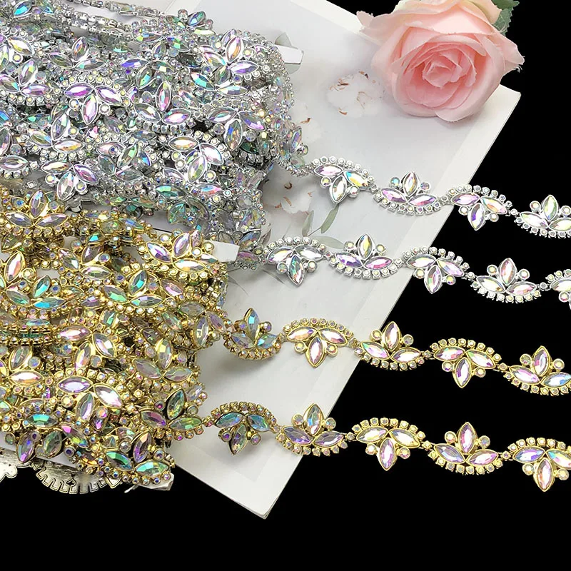 

10-ярдовая золотистая, серебряная пластиковая отделка со стразами, ручная работа, акриловая цепочка со стразами в этническом стиле, аксессуары для одежды, оптовая продажа