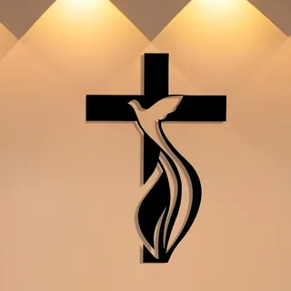 1 Piece Elegant Dove and Cross Metal Wall Art, Simple Design- Ideal Choice for Living Room, Bedroom, Office, Patio, Kitchen Deco