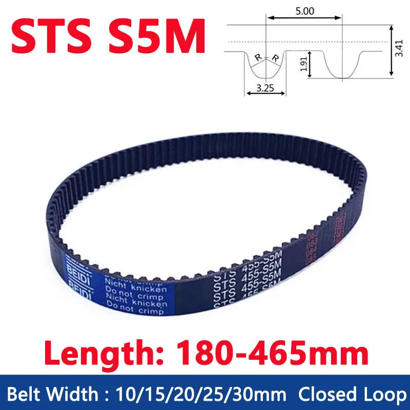 

STS S5M Closed Loop Rubber Timing Belt Width 10/15/20/25/30mm Synchronous Belt Drive Toothed Belt Length 180 225 250 255-465mm