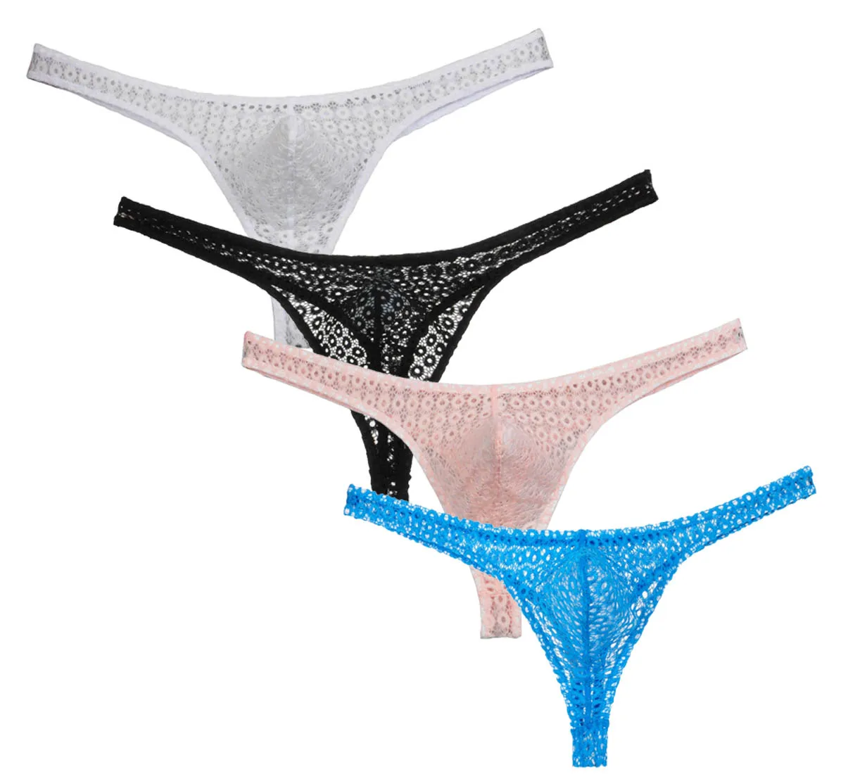 Men's Ultra-Soft Lace Micro Briefs Hollow-Out Triangle Underwear See-Through Breathable Mesh Thong Panties for Men No Chafing
