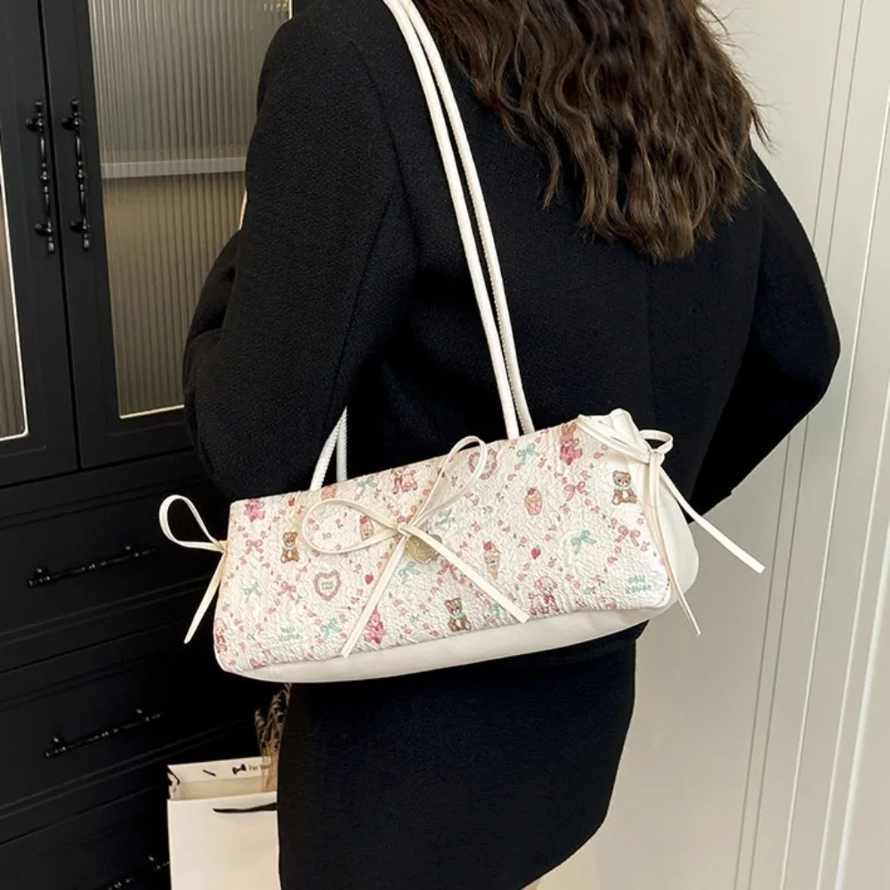 

Модная сумка-французский палантин с мультяшным принтом, плиссированная, с бантом, через плечо, в корейском стиле, из ткани, для работы