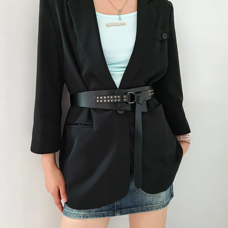 ที่มีคุณภาพสูง Punk เข็มขัดผู้หญิง Knot Soft Pu หนังยาวเข็มขัดหญิงเอวเสื้อรัดตัวเข็มขัด Cummerbunds Gothic กางเกงยีนส์เข็มขัด