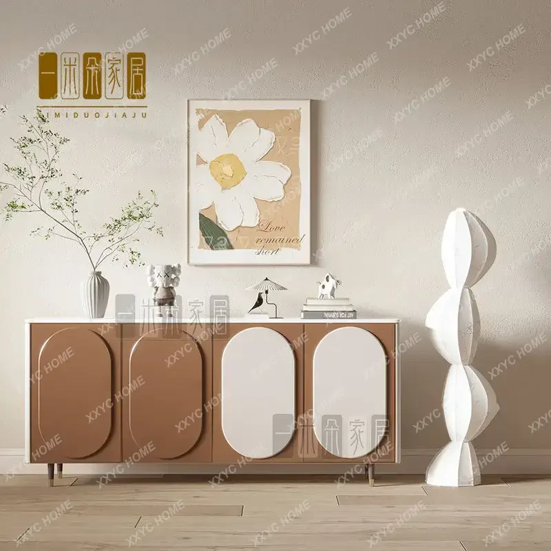 

LMinimalist Modern Cream Style Side Cabinet Simple Entrance Cabinet White Multifunctional