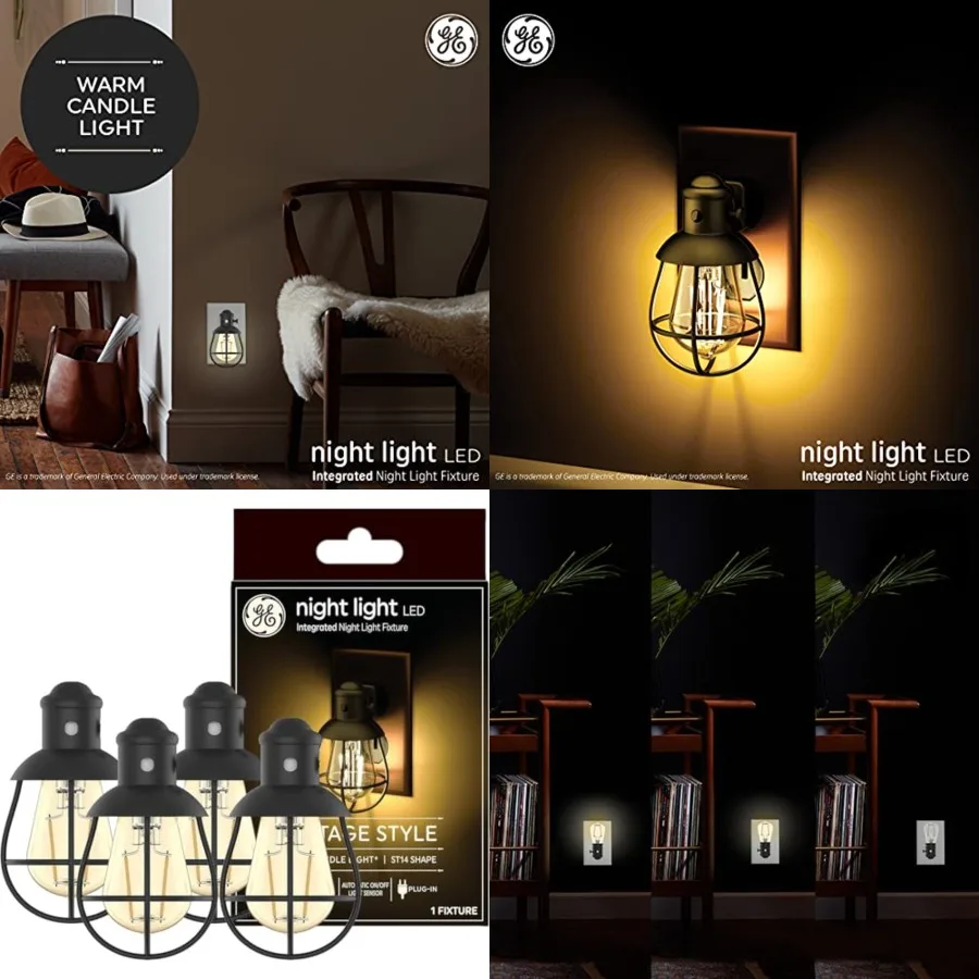 

LED Vinta Style Night Light, Farmhouse Style Integrated LED Plug-in Fixture, Warm Candle Light 4 Pack
