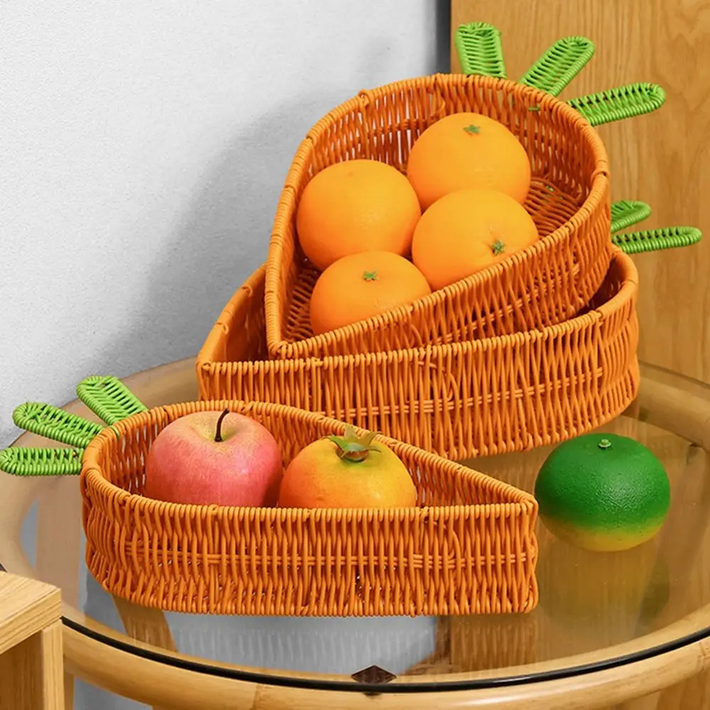 

Handmade Carrot Woven Basket Sturdy Carrot Shape Fruit Serving Tray Decorative Multi-functional Pantry Bread Organizer