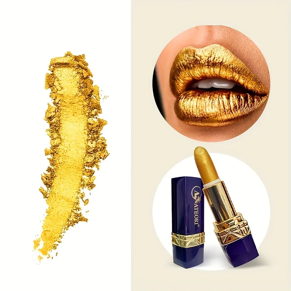 1 Luxurious Premium Gold Bar Lipstick: Waterproof Moisturizing Long-Lasting Matte Velvet Feel Small Brick Lipstick Luxurious And