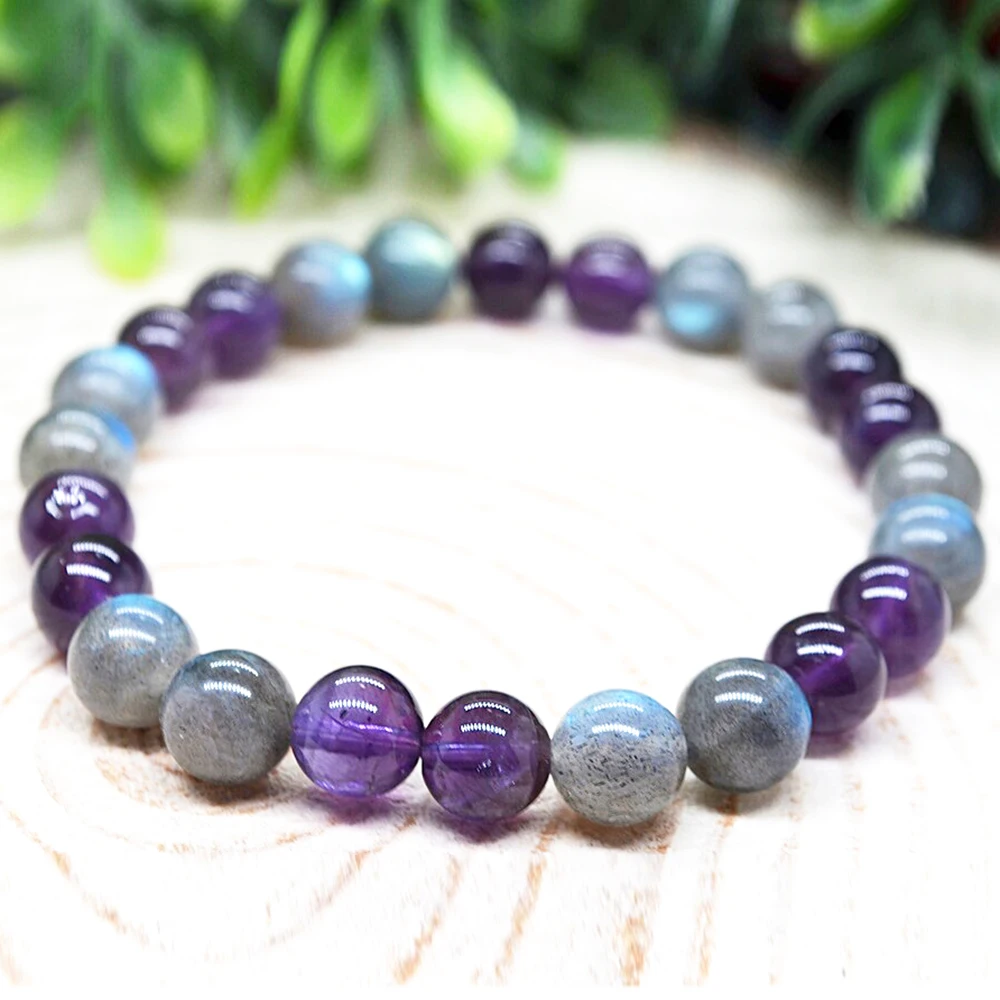 MG1808 8 MM Natural AAA Grade Amethyst Labradorite Bracelet Trendy Energy Protection Jewelry Anxiety Relie Wrist Mala