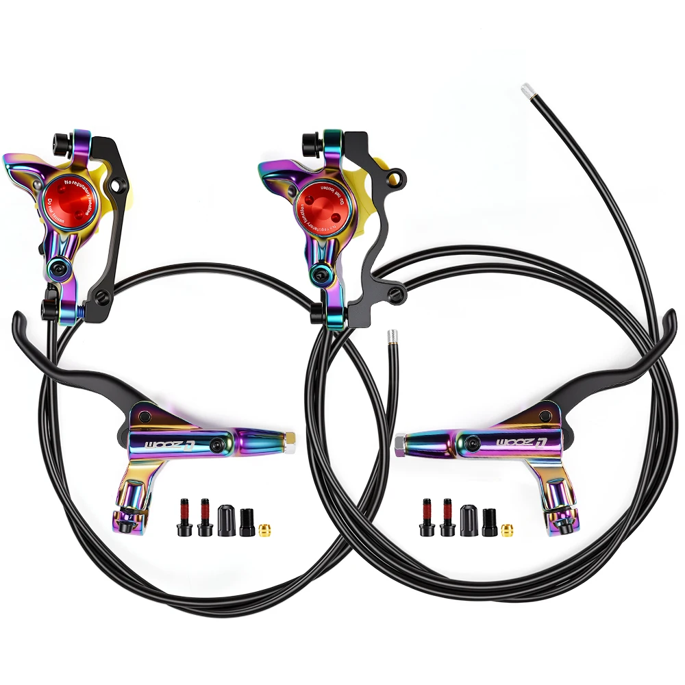 ZOOM Bike Accessories Rainbow Hydraulic Disc Brake Caliper & Lever Set, Inner Wiring/Conjoined Hose, MTB Bicycle Parts