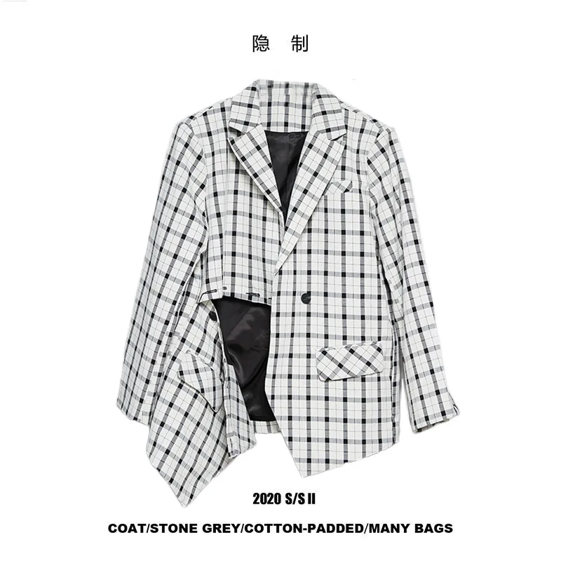 Street Shot Suit Autumn Black and White Lattice Pattern High Street Dark Brush Street Suit Jacket Loose Men's Women's Neutral