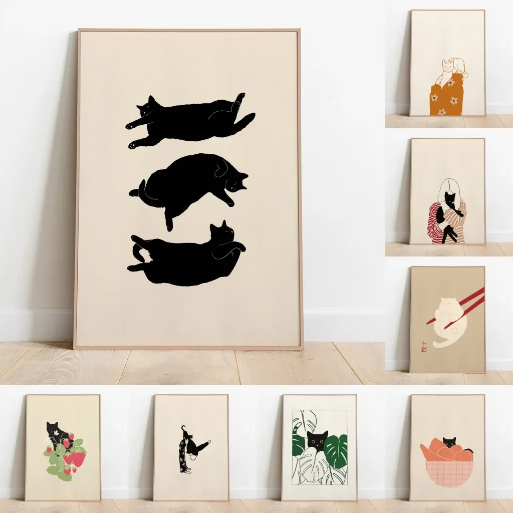 

Minimalist Aesthetic Cute Animal Wall Art Illustration Poster Sleepy Kitties Canvas Painting Home Decor Cat Lover Gift