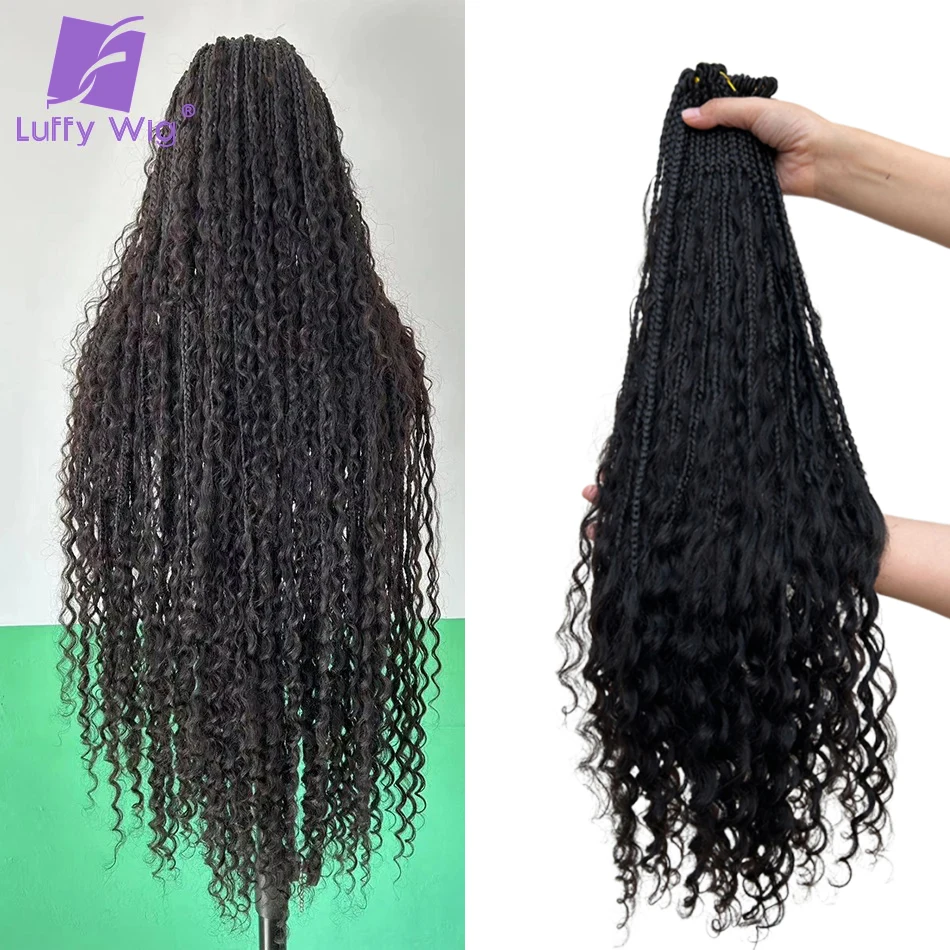 ضفائر كروشيه بوهو بدون عقدة مع تجعيد الشعر للنساء ، تجديل اصطناعي ، قبل حلقة ، LuffyWig