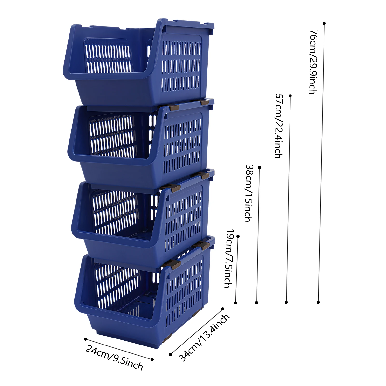 Blue 4PCS Stacking Storage Baskets, Stackable Organizer Baskets, Stackable Storage Bins for Kitchen, Office, Bathroom, Toy Room